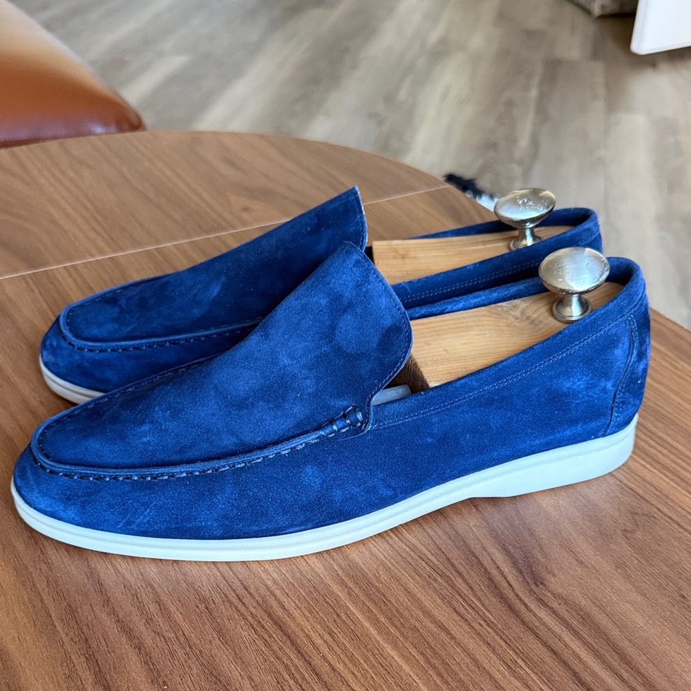 Loro Piana Vibrant Blue Suede Slip-Ons